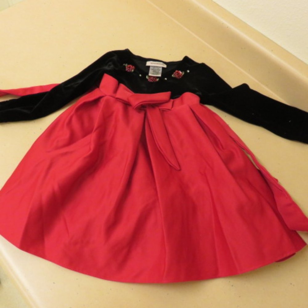 YOUNGLAND SIZE 2T DRESS..RED WITH BLACK VELVET TOP